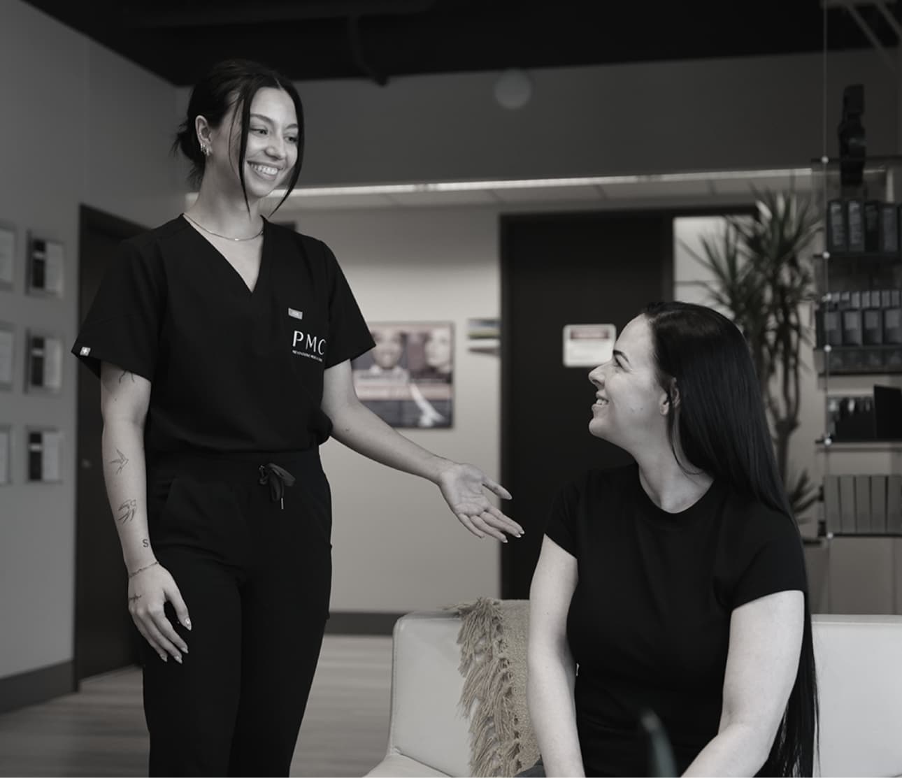 Friendly team member talking to patient