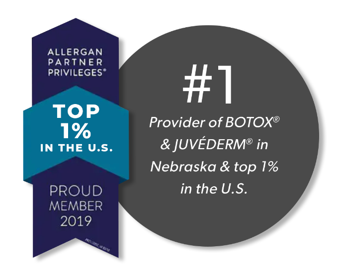 #1 Provider of BOTOX® and JuvÉDERM® in Nebraska and top 1% in the U.S.. Top 1% Allergan Partner and Black Diamond status.